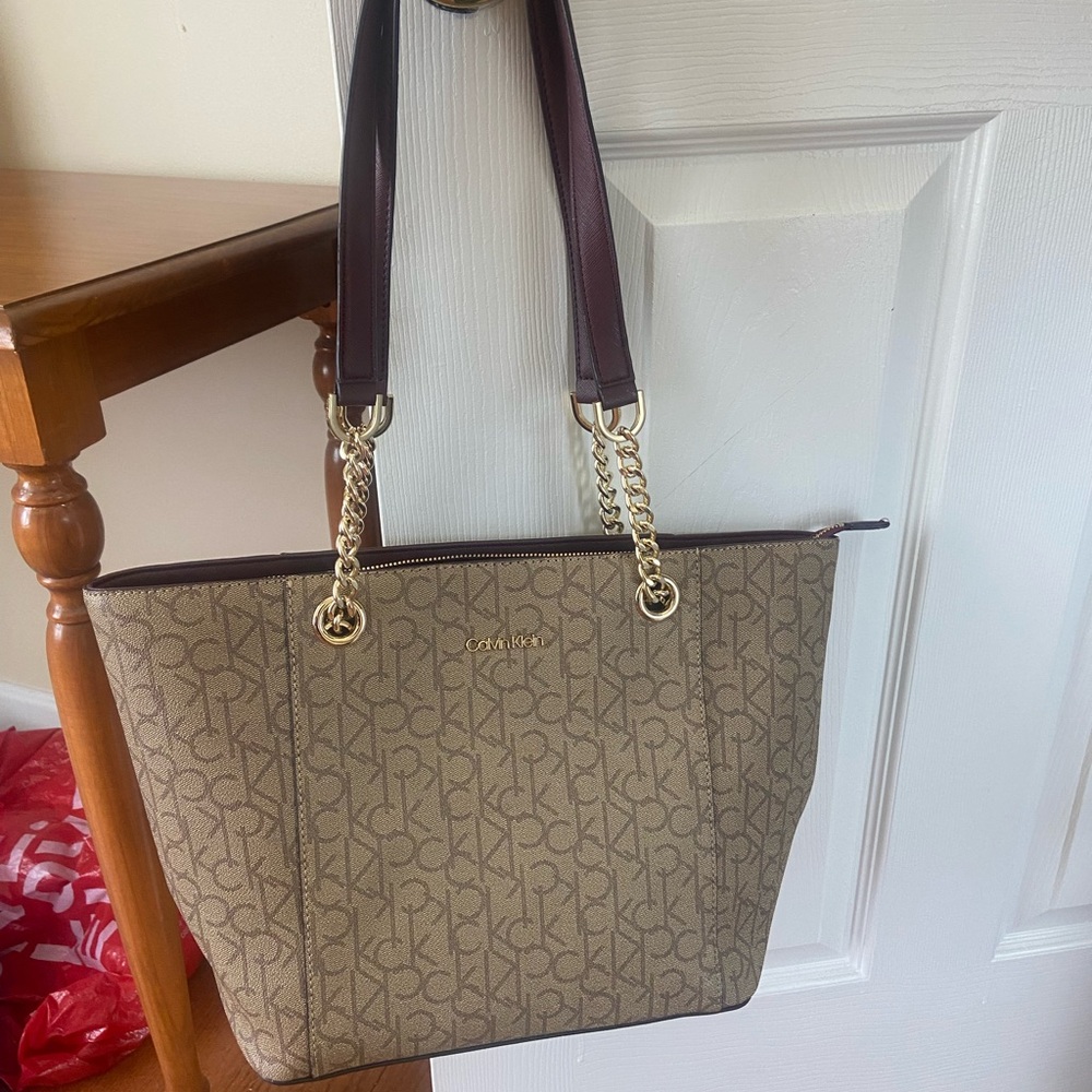 Calvin Klein Brown and Gold Tote with Signature Monogram
